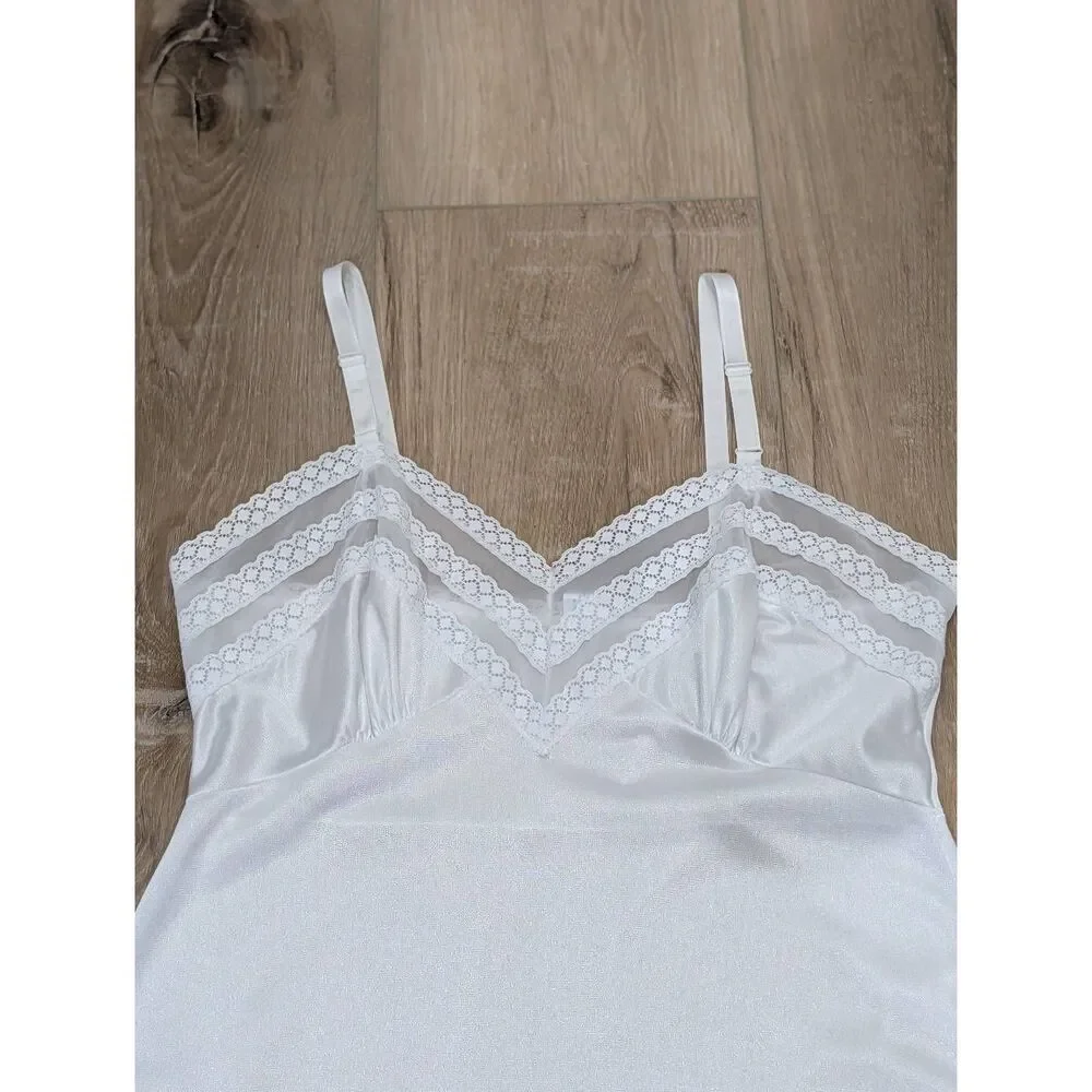 Vintage Rich Form White Nylon Full Slip Lace Trim Size 36 Bridal Coquette Boho